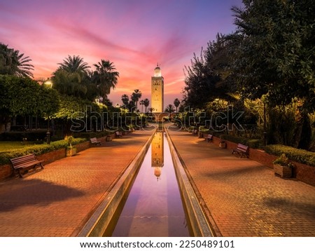 Koutoubia Mosque at twilight time, Marrakesh, Morocco Stock foto © 