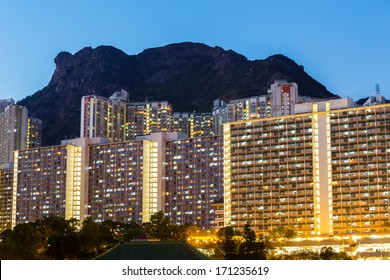 Kowloon With Lion Rock At Night 