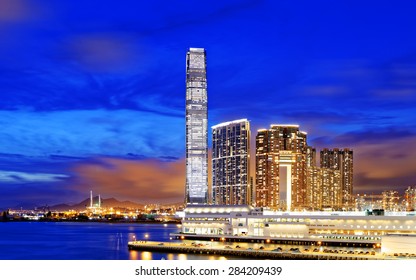 Kowloon Office Buildings At Night, Hong Kong