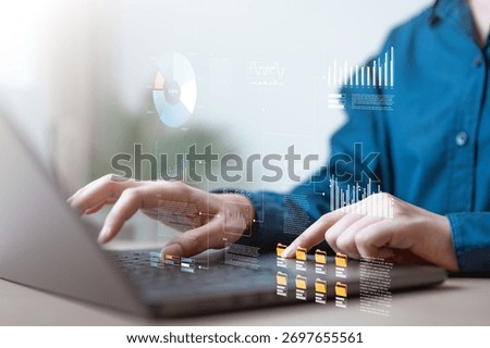 kpi, analytics, dashboard, data, chart, A person analyzing digital KPI dashboards and charts on a laptop, representing performance metrics, data analytics, and business strategy.