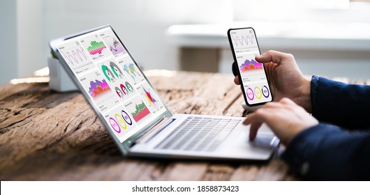 KPI Business Analytics Data Dashboard. Analyst Using Computer