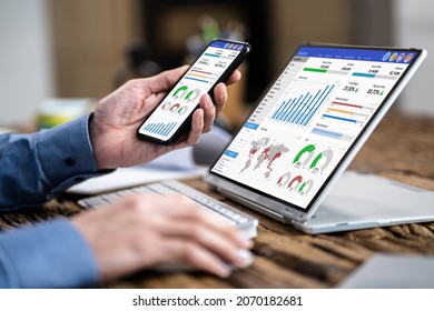 KPI Business Analytics Data Dashboard. Analyst Using Computer