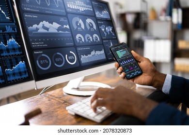 KPI Business Analytics Data Dashboard. Analyst Using Computer