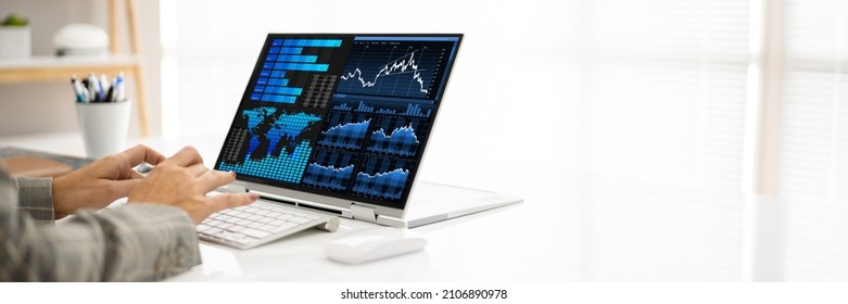 KPI Business Analytics Data Dashboard. Analyst Using Computer