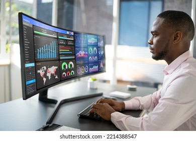 KPI Business Analytics Data Dashboard. Analyst Using Computer - Powered by Shutterstock