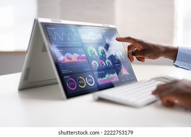 KPI Business Data Dashboard Analytics On Hybrid Laptop - Shutterstock ID 2222753179