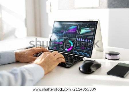 KPI Data Analyst Dashboard. Information Technology On Laptop