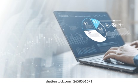 KPI data analytics concept, Key performance indicator analysis system. Information technology digital software management. Visualization tech solution. Business artificial intelligence. AI dashboard
