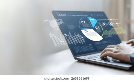 KPI data analytics concept, Key performance indicator analysis system. Information technology digital software management. Visualization tech solution. Business artificial intelligence. AI dashboard