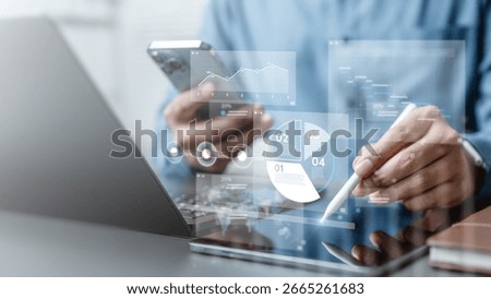 KPI data analytics concept, Key performance indicator analysis system. Information technology digital software management. Visualization tech solution. Business artificial intelligence. AI dashboard.