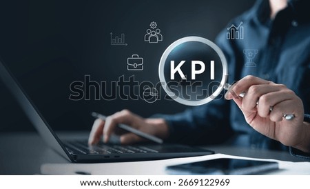 KPI data analytics concept, Key performance indicator analysis system. Information technology digital software management. Visualization tech solution. Business artificial intelligence. AI dashboard.