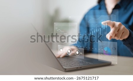 KPI data analytics concept, Key performance indicator analysis system. Information technology digital software management. Visualization tech solution. Business artificial intelligence. AI dashboard.