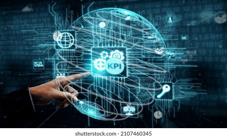 KPI Key Performance Indicator For Business Conceptual - Modern Graphic Interface Showing Symbols Of Job Target Evaluation And Analytical Numbers For Marketing KPI Management.