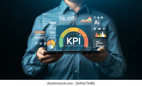 KPI key performance indicator The concept of analyzing dashboards of key performance indicators. using Business Intelligence (BI) Business Dashboard Smart Marketing Data Banner