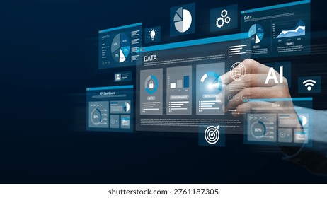 Indicador clave de rendimiento de KPI El concepto de análisis de paneles de indicadores clave de rendimiento (KPI) utilizando sistemas de Business Intelligence (BI) para medir el rendimiento frente a los objetivos planificados, el éxito.
