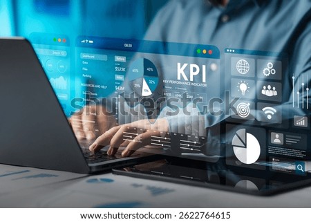 KPI key performance indicator The concept of analyzing dashboards of key performance indicators (KPIs) using Business Intelligence (BI) systems to measure performance against planned targets, success.