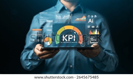 KPI key performance indicator The concept of analyzing dashboards of key performance indicators. using Business Intelligence (BI) Business Dashboard Smart Marketing Data Banner