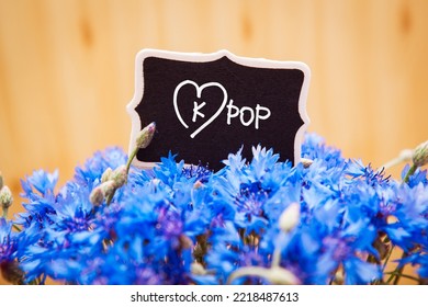 Kpop With Heart - Korean Pop Music Concept, Card With Text In Blue Cornflower Flowers