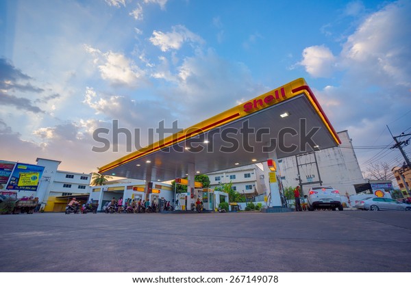 Krabi, 11 February 2015: Shell gas station in Krabi\
Muang district, Krabi province, Thailand. Royal Duch Shell is\
largest oil company in the\
world