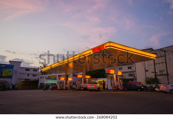 Krabi, 24 january 2015: Shell gas station in Krabi\
Muang district, Krabi province, Thailand. Royal Duch Shell is\
largest oil company in the\
world
