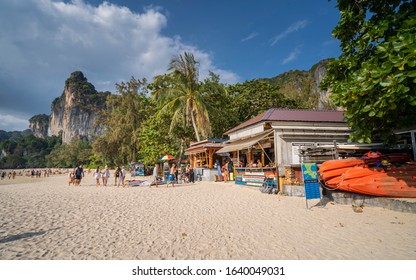 Krabi, Thailand - DECEMBER 24, 2019: Local shop on Railay beach in Railay, Ao Nang, Krabi Province, Thailand, Southeast Asia Asia