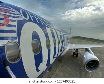 Krabi / Thailand - November 2017: AirAsia QPR Queens Park Rangers Plane Livery Landed In Krabi International Airport.