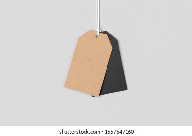 Kraft And Black Clothing Or Gift Tag Mockup.