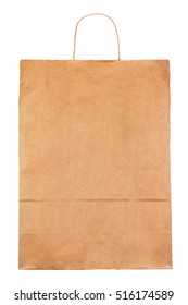 Kraft Paper Bag Isolated On White Background. Flat Lay