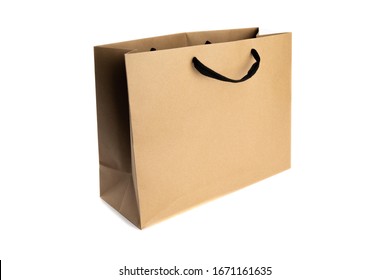 Kraft paper elegant shopping bag isolated on a white background