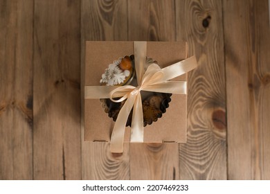 Kraft Pastry Box Decorated With Ribbon