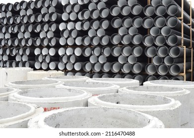 Kragujevac, Serbia, February 1, 2022 A Large Pile Of Black Water Pipes Used In City Water Supply