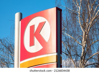 Krakow, Malopolska, Poland - February 2022: Circle K Stores, Inc. gas station, old Statoil, brand, company logo symbol, outdoors signage object detail, closeup, nobody Circle K convenience store chain