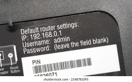 Krakow, Malopolska, Poland - May 2022: Default Router Settings, Username And Password, Local Ip Address, Pin, Access Point Back Plate, Detail, Extreme Closeup, Nobody, Privacy, Home Network Security