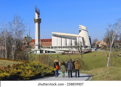 KRAKOW - MARCH 8, 2015: The Divine Mercy Sanctuary, Roman Catholic basilica dedicated to Divine Mercy devotion, as the resting place of Saint Faustina Kowalska, Krakow, Poland.