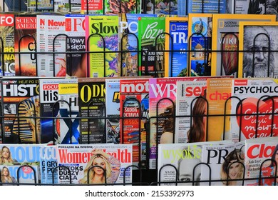 Krakow, Poland - 04 may, 2019: Magazines on display in a store