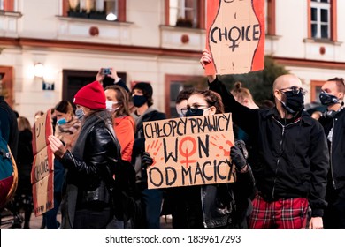 Krakow, Poland, 23 october 2020 - "To Jest Wojna", Protest for women rights in Poland. Protest start because top court rules a law banning abortions. Women wearing mask because of the Covid pandemic