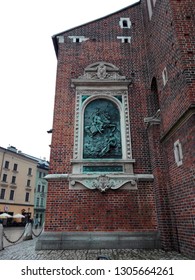 Krakow, Poland - 29.03.18: Fragment Of The Exterior Of St. Mary's Basilica - Our Lady Assumed Into Heaven - Brick Church, One Of The Best & Most Beautiful Examples Of Polish Gothic Architecture.