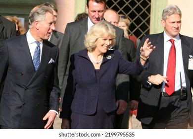 KRAKOW, POLAND - APRIL 29, 2008: Prince Charles And Camilla Parker Bowles Visiting Cracow In Poland.