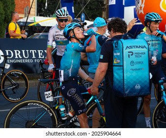 KRAKOW, POLAND - AUGUST 15, 2021: Kazakh Professional Road Bicycle Racer Vadim Pronskiy (Wadim Pronski) From Astana–Premier Tech, After 78. Tour De Pologne Cycling Stage Race, Finish Line In Kraków.