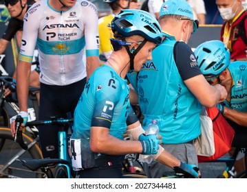 KRAKOW, POLAND - AUGUST 15, 2021: Kazakh Professional Road Bicycle Racer Vadim Pronskiy (Wadim Pronski) From Astana–Premier Tech, After 78. Tour De Pologne Cycling Stage Race, Finish Line In Kraków.