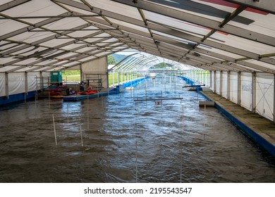 Krakow, Poland - August 27th, 2022: Beginnig Of The Whitewater Canoening Track In Krakow. Big Tent Where Canoeist Are Preparing For Start. Extreme Sport And Adrenaline As Great Way To Spend Free Time.