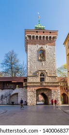 Krakow, Poland, Europe. April 2019. St Florians Gate In Krakow Poland