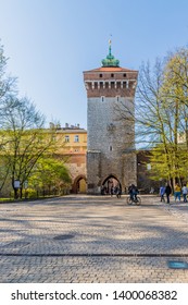 Krakow, Poland, Europe. April 2019. St Florians Gate In Krakow Poland