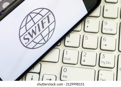 Krakow, Poland - February 2022: SWIFT Is Society For Worldwide Interbank Financial Telecommunication Network. SWIFT Logo On Smartphone Screen