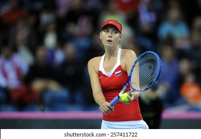 KRAKOW, POLAND - FEBRUARY, 7, 2015: Maria Sharapova During Tennis Cup Fed Cup Poland Russia