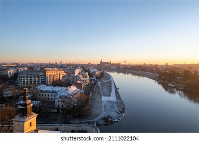 Krakow, Poland - January 7 2022: Winter landmark city on morning
