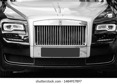 Krakow, Poland - July 25, 2019: Black Luxury Supercar Rolls Royce Phantom Parked On Street In Krakow (Cracow )
