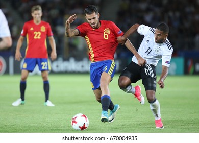 KRAKOW, POLAND - JUNE 30, 2017: European Under-21 Championship Poland 2017, Final Germany - Spain O/p  Dani Ceballos, Serge Gnabry