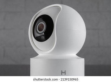 KRAKOW, POLAND - MARCH 21, 2022: Xiaomi Mi Home Security Camera With Motion Detection For Baby Room Or Pets. Household Surveillance System, 360 Angle.