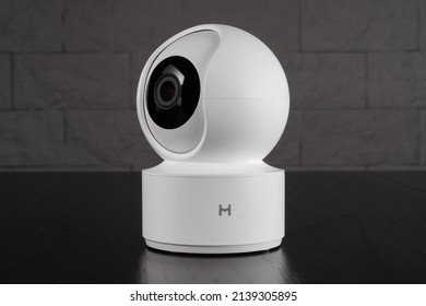 KRAKOW, POLAND - MARCH 21, 2022: Xiaomi Mi Home Security Camera With Motion Detection For Baby Room Or Pets. Household Surveillance System, 360 Angle.